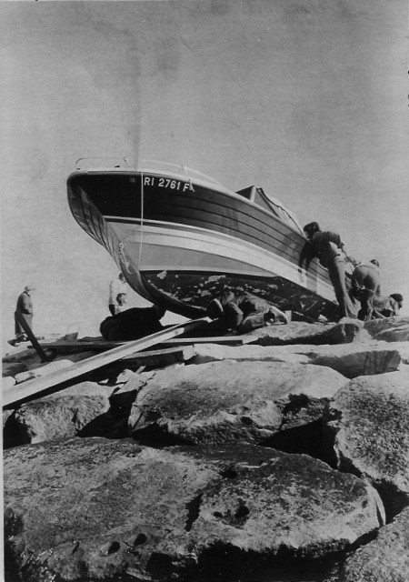 From the Archives:  Boat on the Rocks.  From The Westerly Sun 10/23/73.  Caption reads:  &quot;This 16-1/2 foot Crossliner runaboutran aground on the rocks at the mouth of the Quononchontaug Breachway Saturday and sustained heavy damage to her bottom.  Harold R. McGrew of the McGrew boatyard in Charlestown, said the boat is repairable despite the pounding it took on the rocks.  The craft is owned by John Rahm of Shady Harbor in Charlestown and Rahm and his grandson were going down the channel on an outgoing tide when the engine conked out and the wind and swift current caused the boat to pile up on the rocks.  It was removed by Mr. McGrew and his workers.&quot;